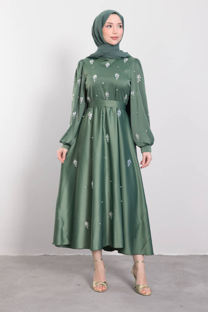 Ada Saten Abiye Soft Yeşil - LAMİAGİYİM