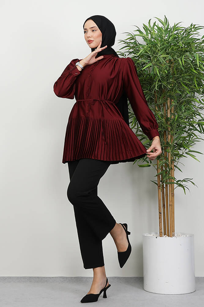 Altı Piliseli Gömlek Bordo - LAMİAGİYİM