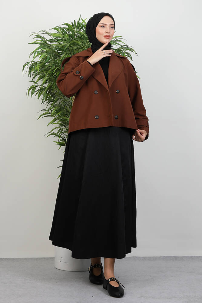 Apoletli Kısa Trenç Kahve - LAMİAGİYİM