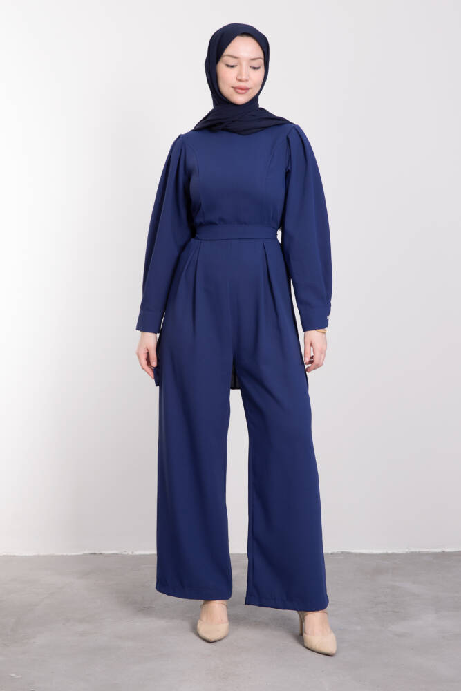 Arkası Parça Detaylı Tesettür Tulum Lacivert - LAMİAGİYİM