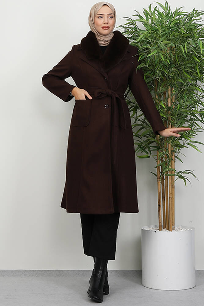 Arven Kürklü Kaban Acı Kahve - LAMİAGİYİM