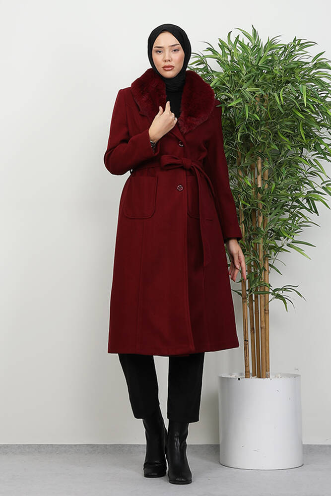 Arven Kürklü Kaban Bordo - LAMİAGİYİM