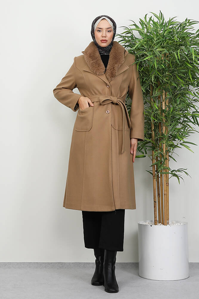 Arven Kürklü Kaban Sütlükahve - LAMİAGİYİM