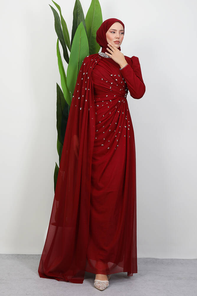 Asrın Boncuk Abiye Bordo - LAMİAGİYİM