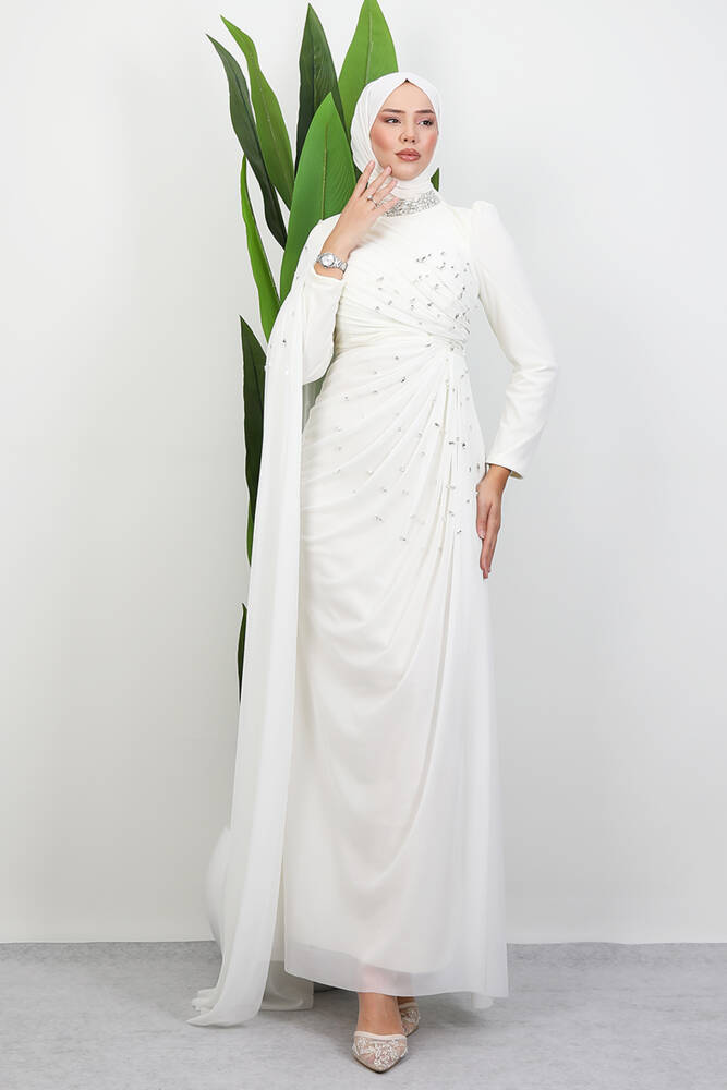 Asrın Boncuk Abiye Kırık Beyaz - LAMİAGİYİM