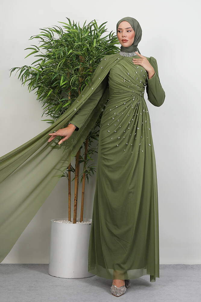 Asrın Boncuk Abiye Soft yeşil - LAMİAGİYİM