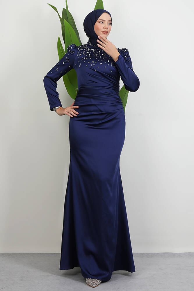 Aura Saten Abiye Lacivert - LAMİAGİYİM