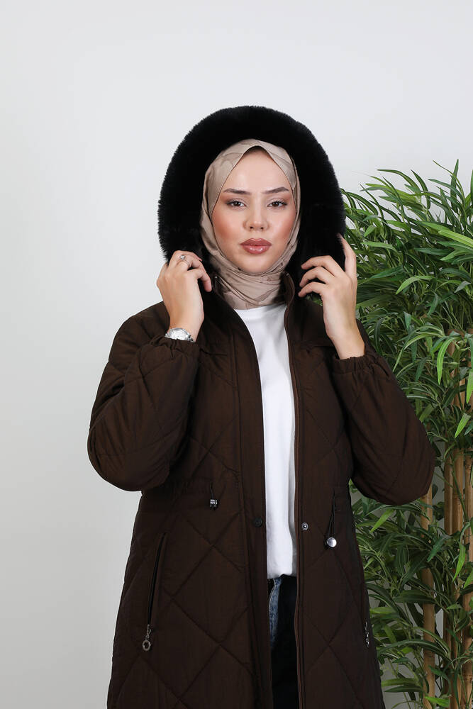 Aysema Kürklü Şişme Mont Kahve - LAMİAGİYİM