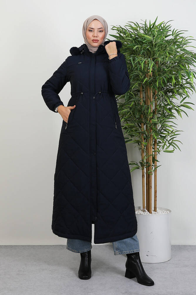 Aysema Kürklü Şişme Mont Lacivert - LAMİAGİYİM