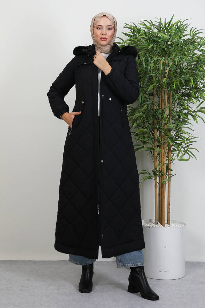 Aysema Kürklü Şişme Mont Siyah - LAMİAGİYİM