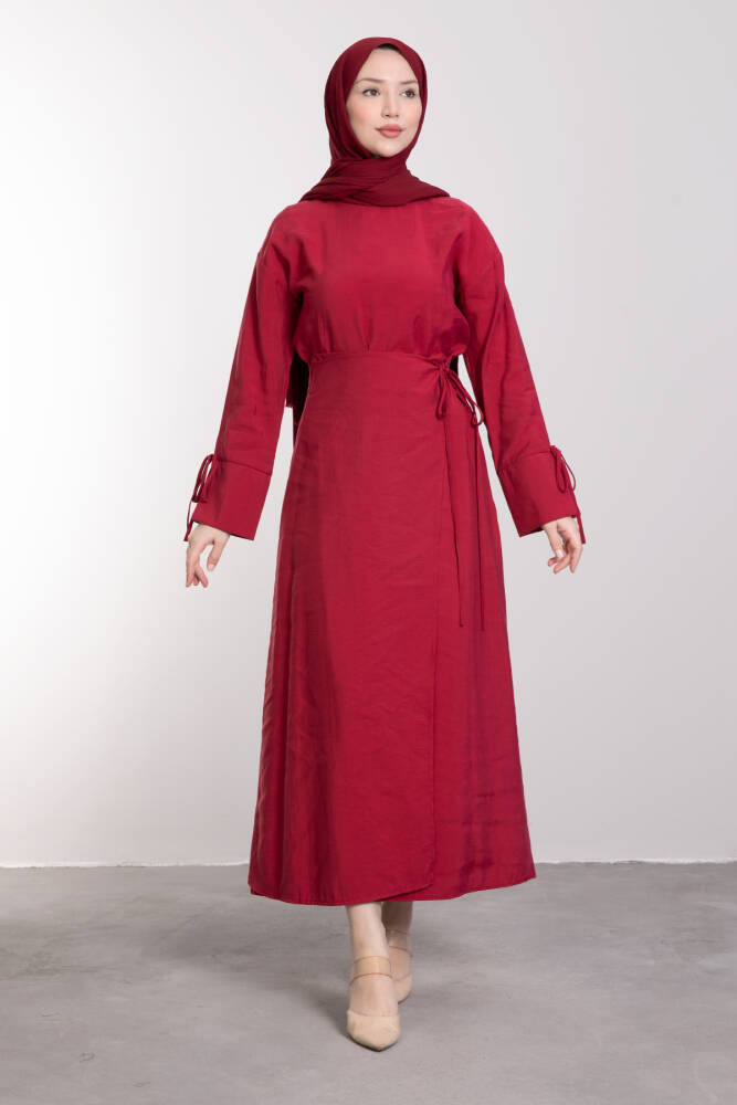 Bağcık Detaylı Tesettür Takım Koyu Kırmızı - LAMİAGİYİM