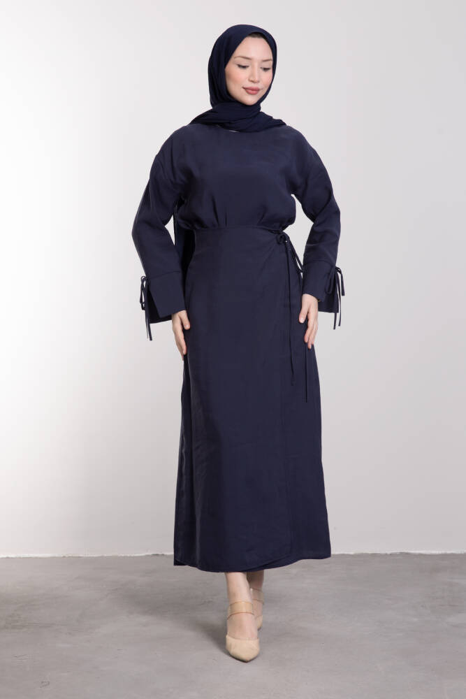 Bağcık Detaylı Tesettür Takım Lacivert - LAMİAGİYİM