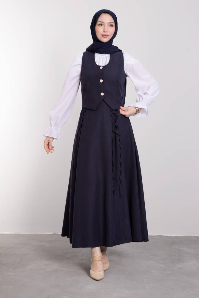 Bağcıklı Yelekli Takım Lacivert - LAMİAGİYİM