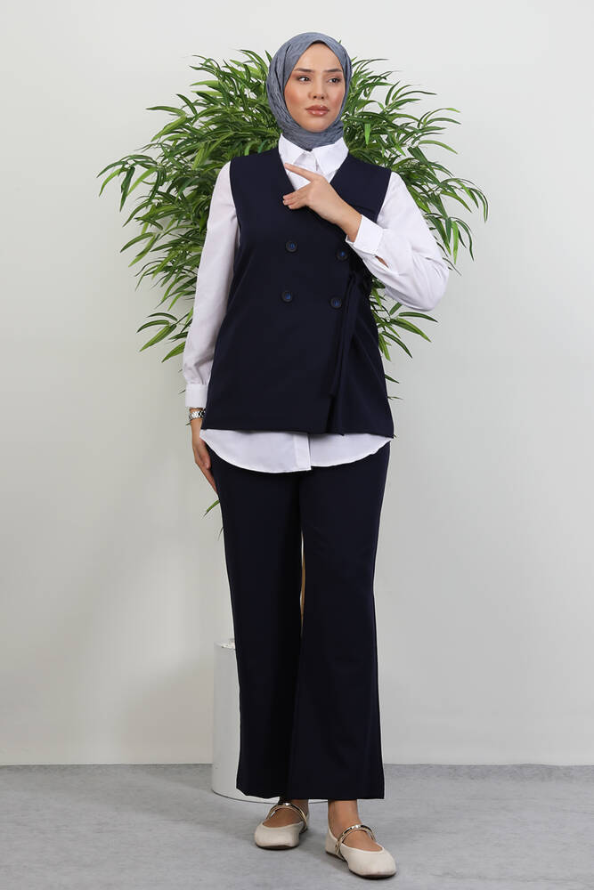 Bağlamalı Yelek Takım Lacivert - LAMİAGİYİM