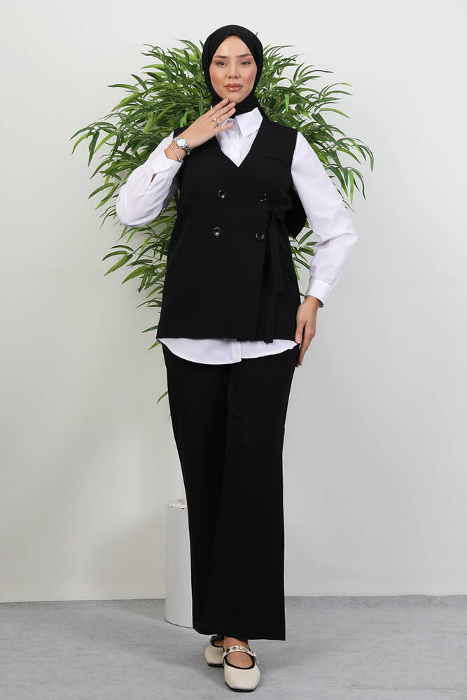 Bağlamalı Yelek Takım Siyah - LAMİAGİYİM