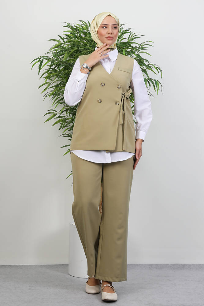 Bağlamalı Yelek Takım Soft Yeşil - LAMİAGİYİM