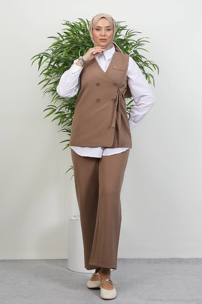 Bağlamalı Yelek Takım Vizon - LAMİAGİYİM