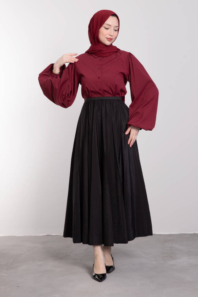 Balon Kol Düğmeli Gömlek Bordo - LAMİAGİYİM