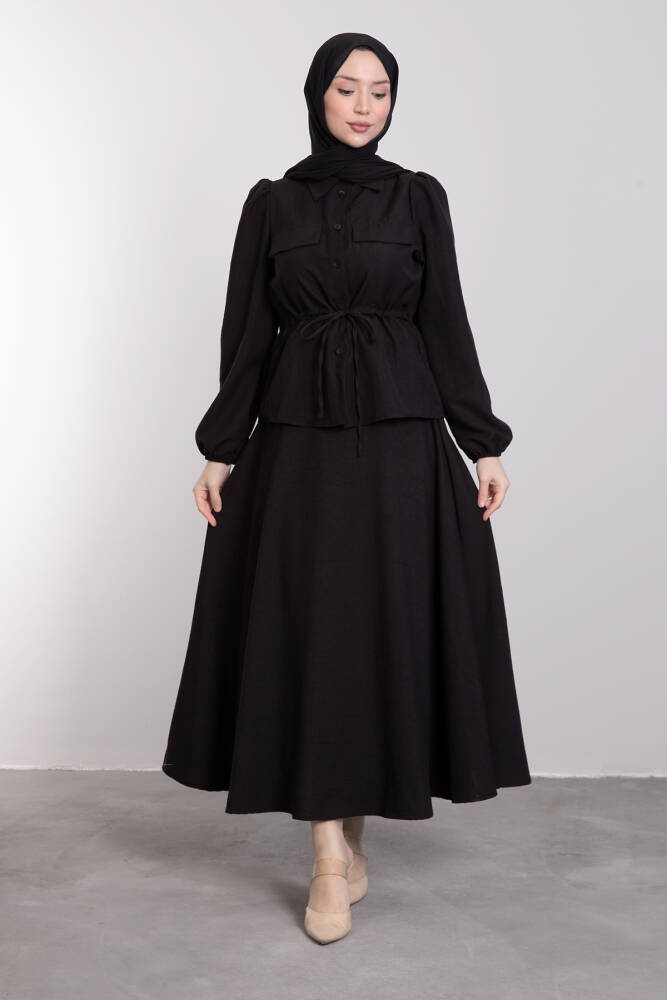 Beli Ayarlamalı Etekli Takım Siyah - LAMİAGİYİM