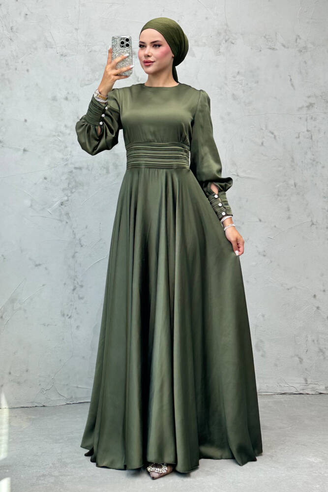 Beli Pileli Saten Abiye Haki - LAMİAGİYİM