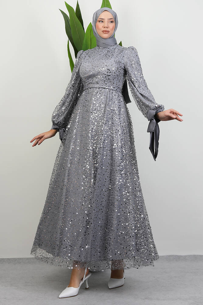 Betül Tesettür Abiye Gri - LAMİAGİYİM