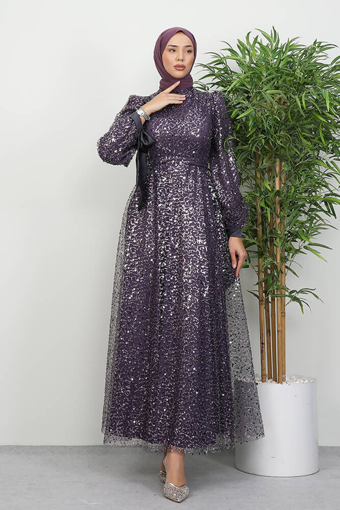 Betül Tesettür Abiye Koyu Lila - LAMİAGİYİM