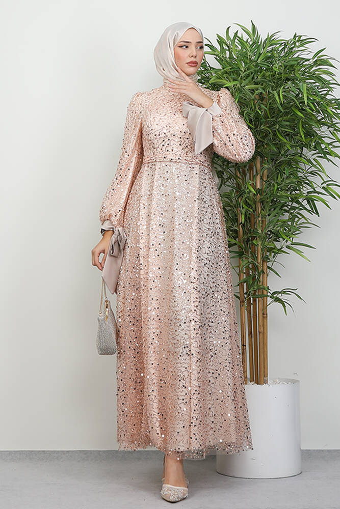 Betül Tesettür Abiye Sütlükahve - LAMİAGİYİM