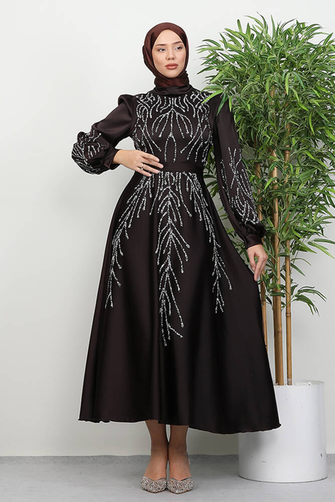 Buğlem Taşlı Abiye Acı Kahve - LAMİAGİYİM