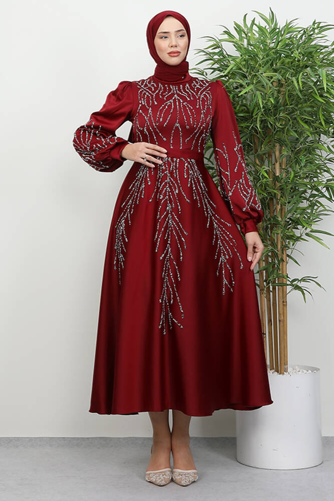 Buğlem Taşlı Abiye Bordo 