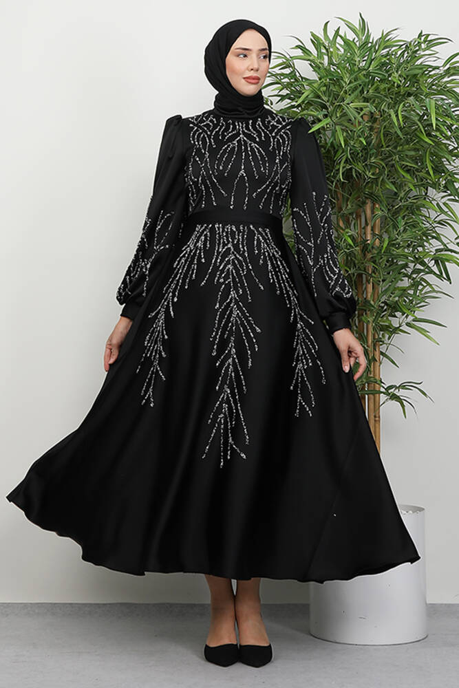 Buğlem Taşlı Abiye Siyah 