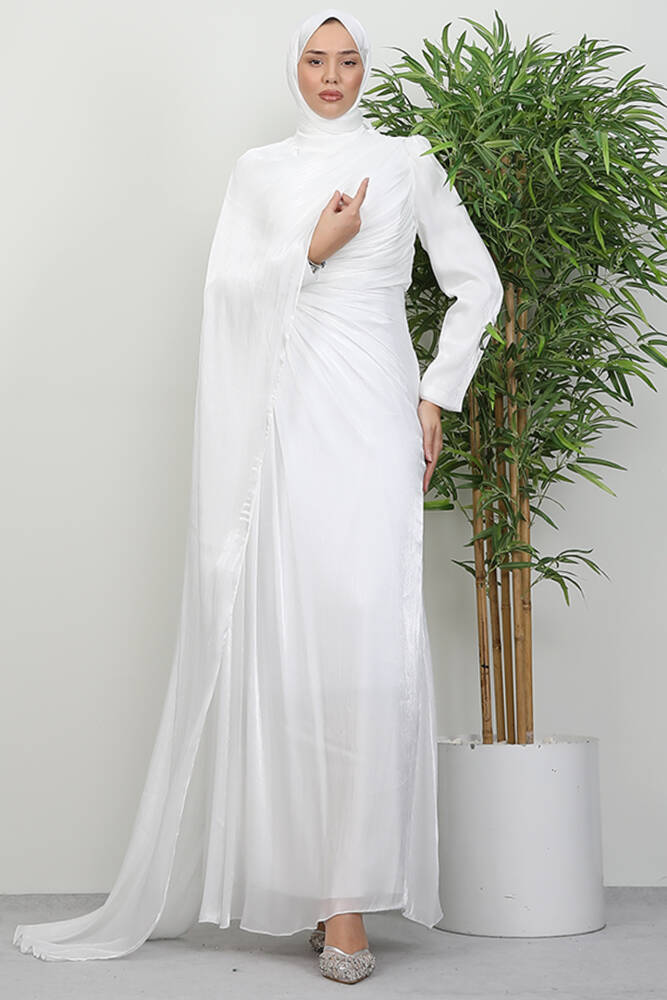 Burcu Tesettür Abiye Beyaz - LAMİAGİYİM