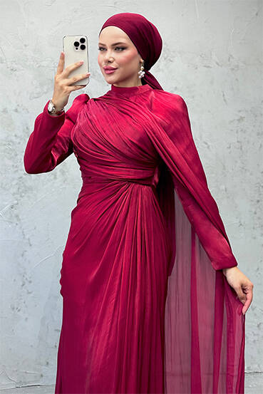 Burcu Tesettür Abiye Bordo - LAMİAGİYİM