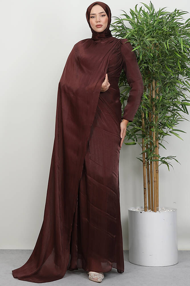 Burcu Tesettür Abiye Gül Kahve - LAMİAGİYİM