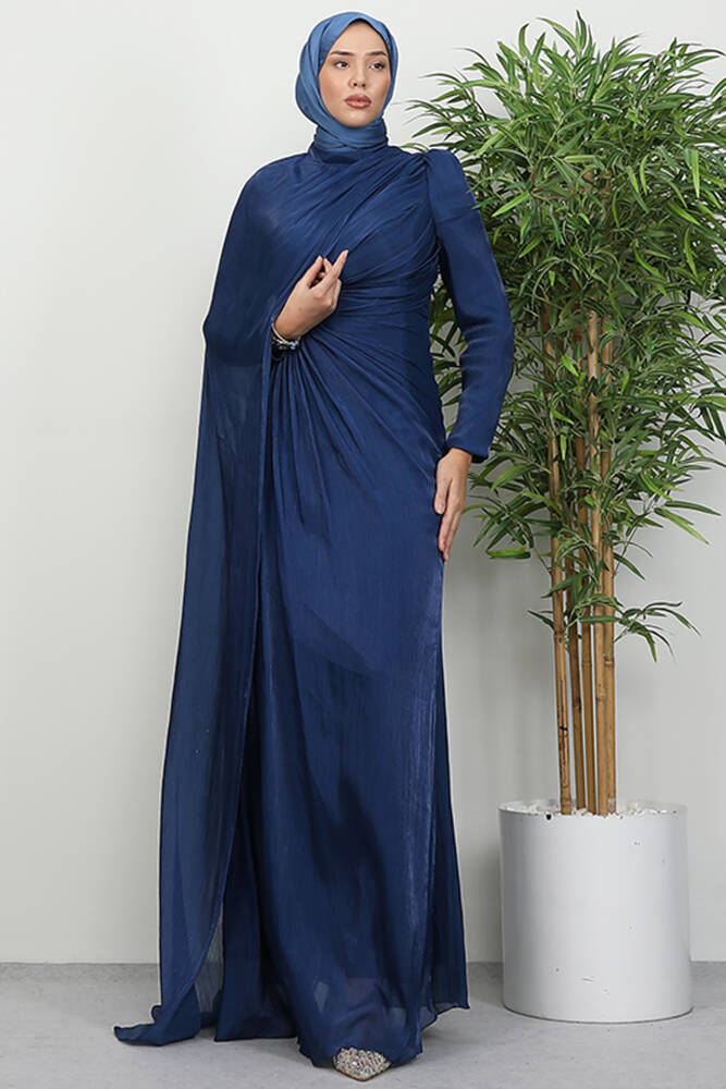 Burcu Tesettür Abiye Lacivert - LAMİAGİYİM