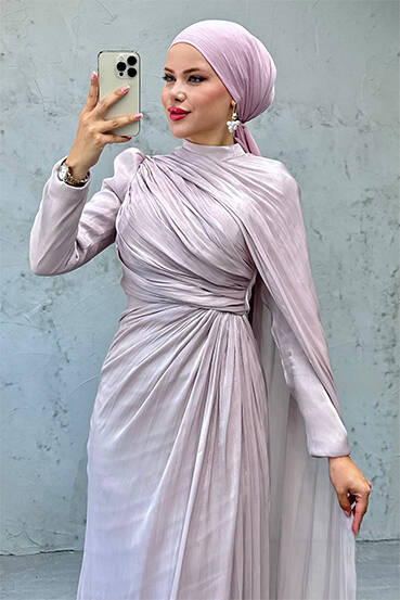 Burcu Tesettür Abiye Pudra - LAMİAGİYİM