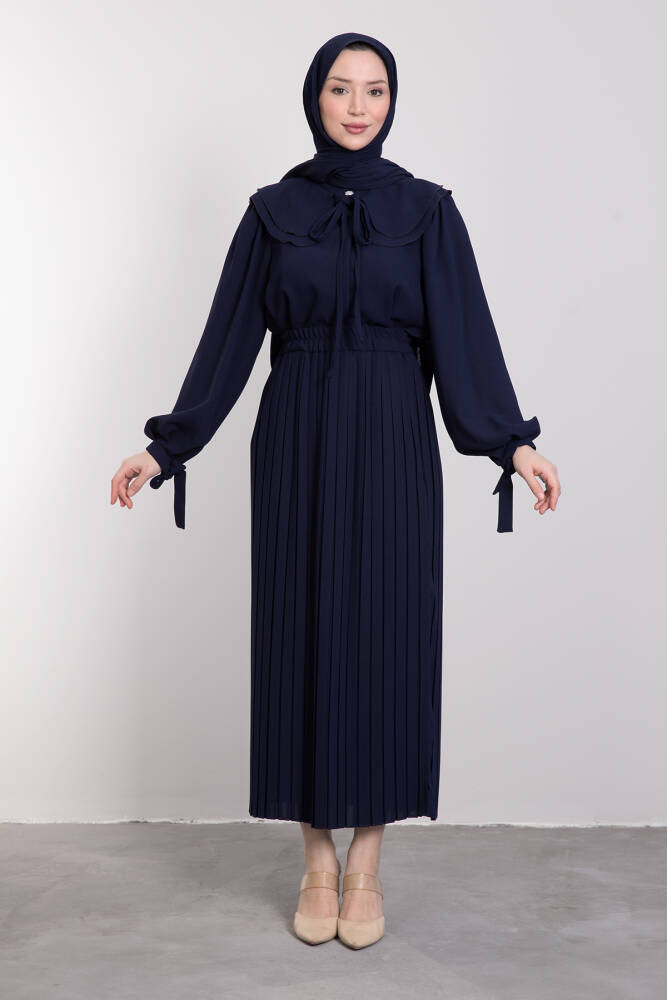Büyük Bebe Yaka Etekli Elbise Lacivert - LAMİAGİYİM