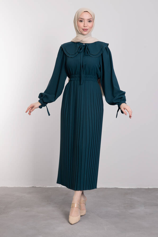 Büyük Bebe Yaka Etekli Elbise Petrol Yeşil - LAMİAGİYİM