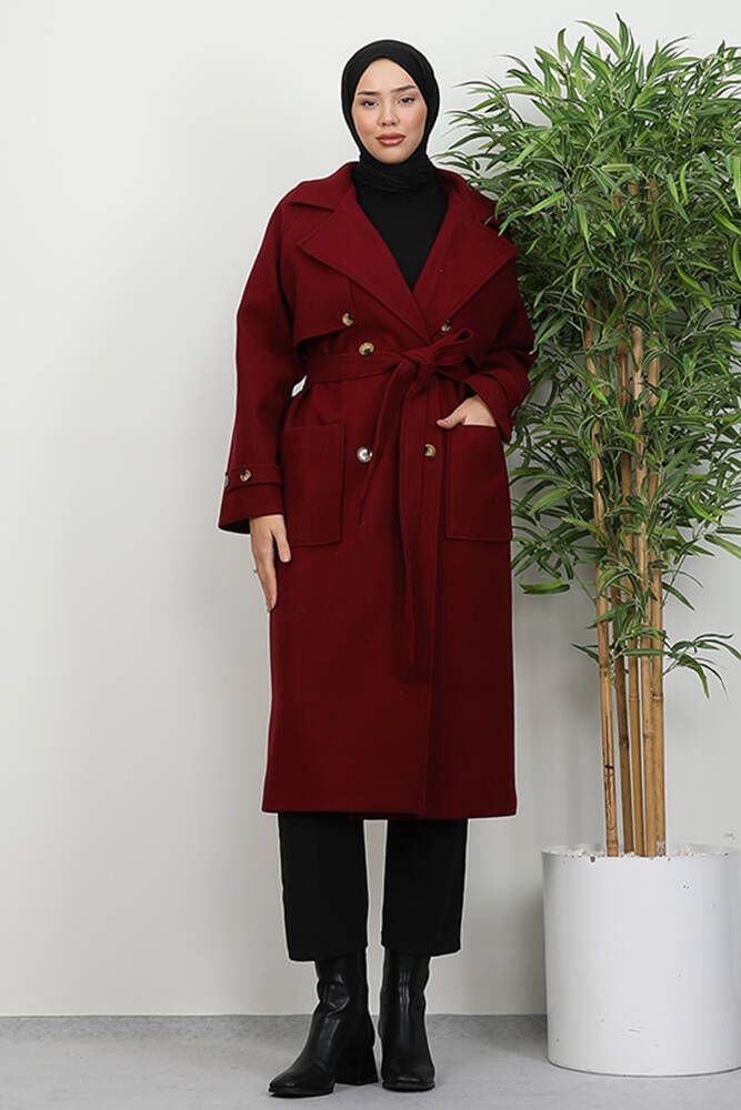 Büyük Cepli Kaban Bordo - LAMİAGİYİM