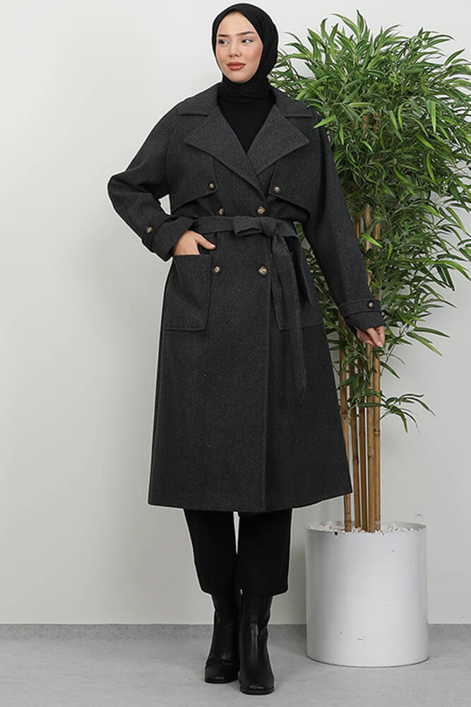 Büyük Cepli Kaban Koyu Gri - LAMİAGİYİM