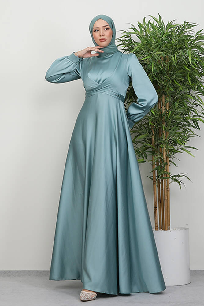 Çapraz Kuşaklı Abiye Açık Mint - LAMİAGİYİM