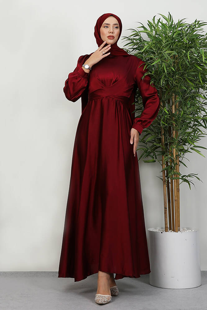 Çapraz Kuşaklı Abiye Bordo - LAMİAGİYİM