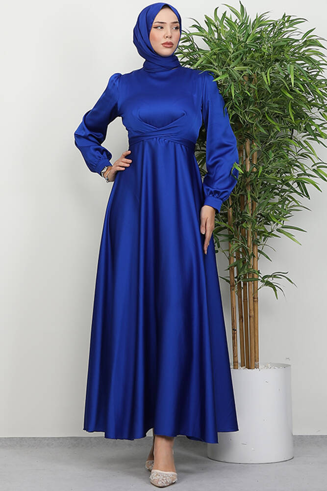 Çapraz Kuşaklı Abiye Gece Mavi - LAMİAGİYİM