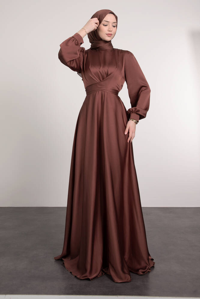 Çapraz Kuşaklı Abiye Kahve 