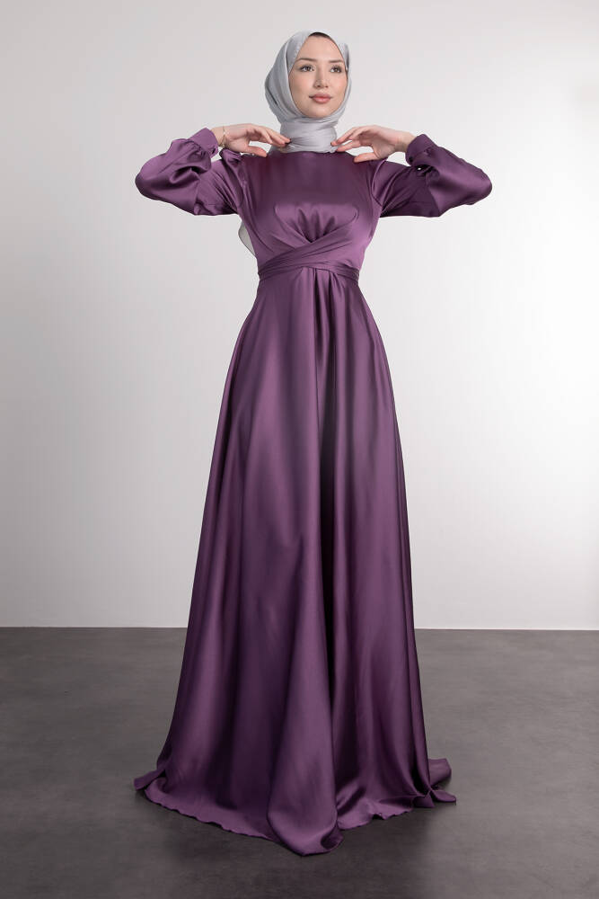 Çapraz Kuşaklı Abiye Koyu Lila 