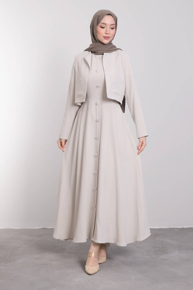 Crop Ceket Detaylı Sıfır Kol Elbise Krem - LAMİAGİYİM