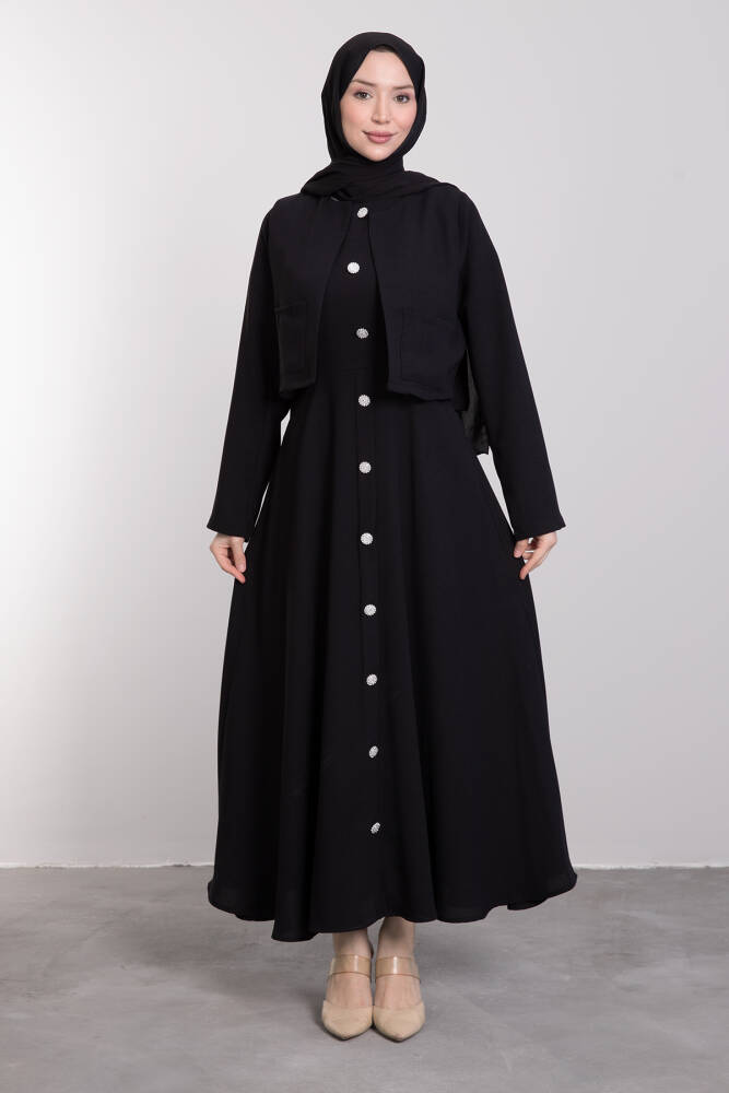 Crop Ceket Detaylı Sıfır Kol Elbise Siyah - LAMİAGİYİM