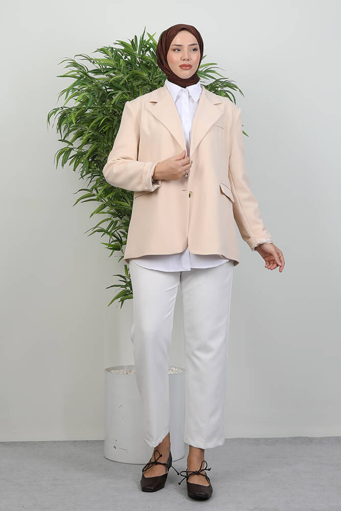 Dalya İki Düğmeli Ceket Krem - LAMİAGİYİM