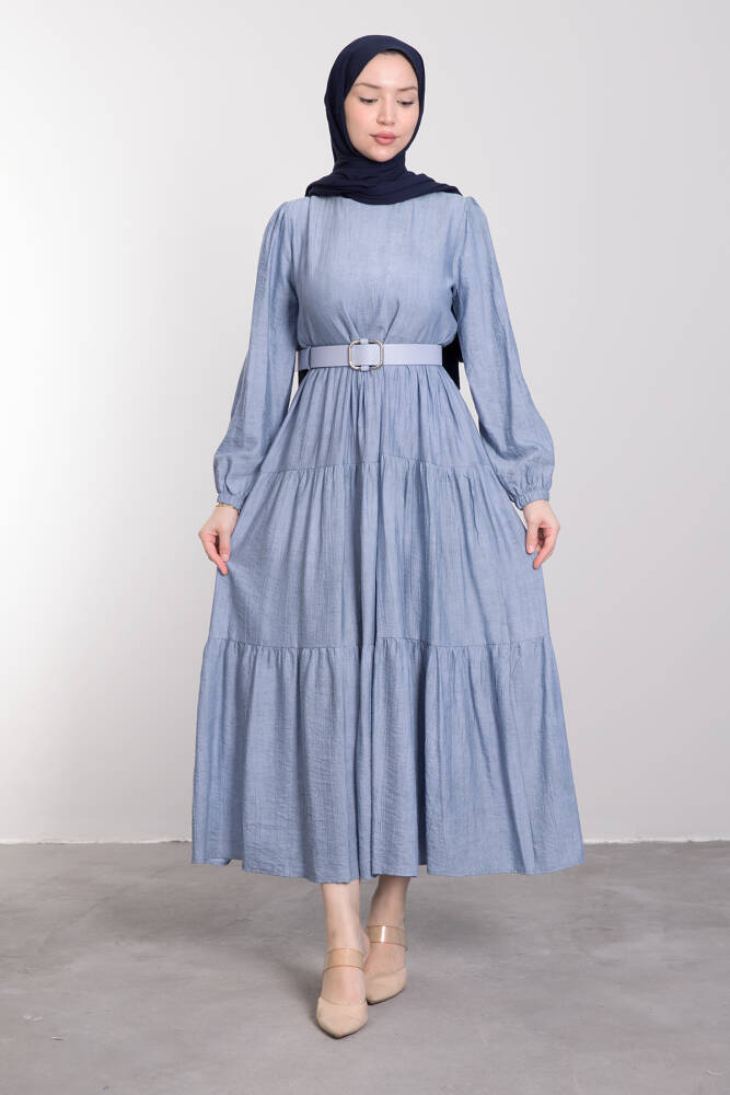 Deri Kemerli Spor Kesim Elbise Bebe Mavi - LAMİAGİYİM