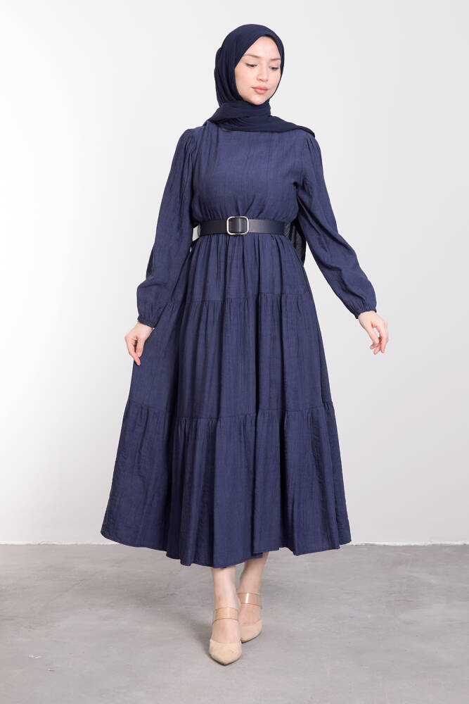 Deri Kemerli Spor Kesim Elbise Lacivert - LAMİAGİYİM