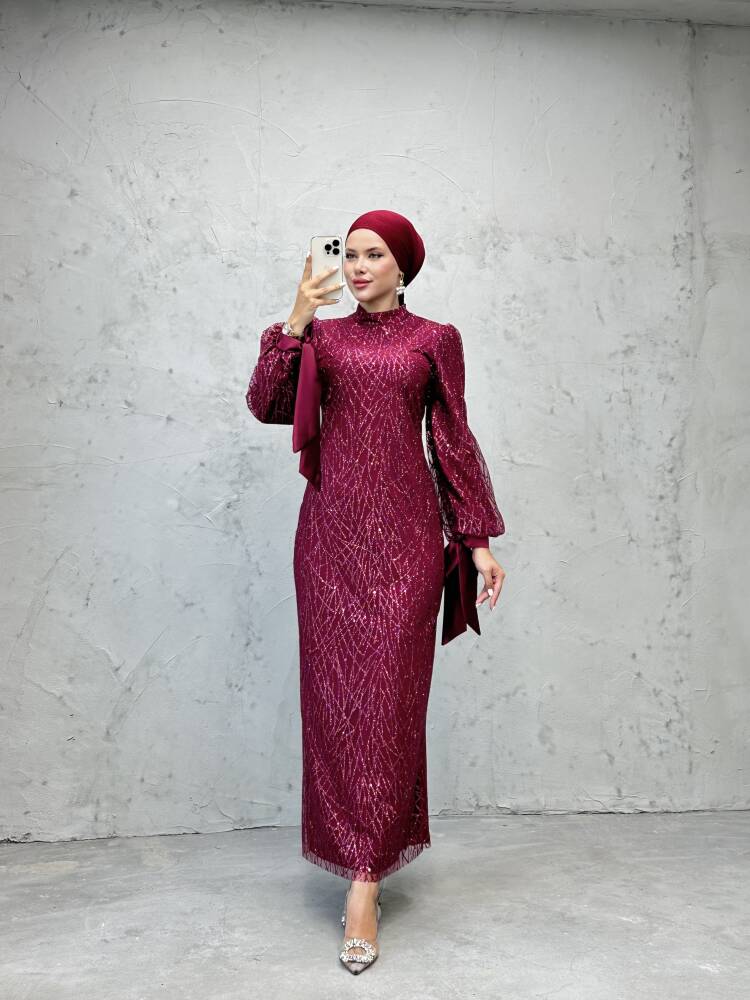 Dicle Tesettür Elbise Bordo 